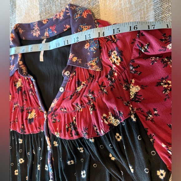 Free People Nora Midi Dress Floral Print Button Down the Front SZ L Black/Red - Picture 8 of 11